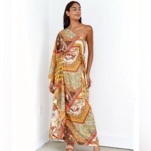 fab'rik Lucie One Sleeve Maxi Dress - Red and Coral